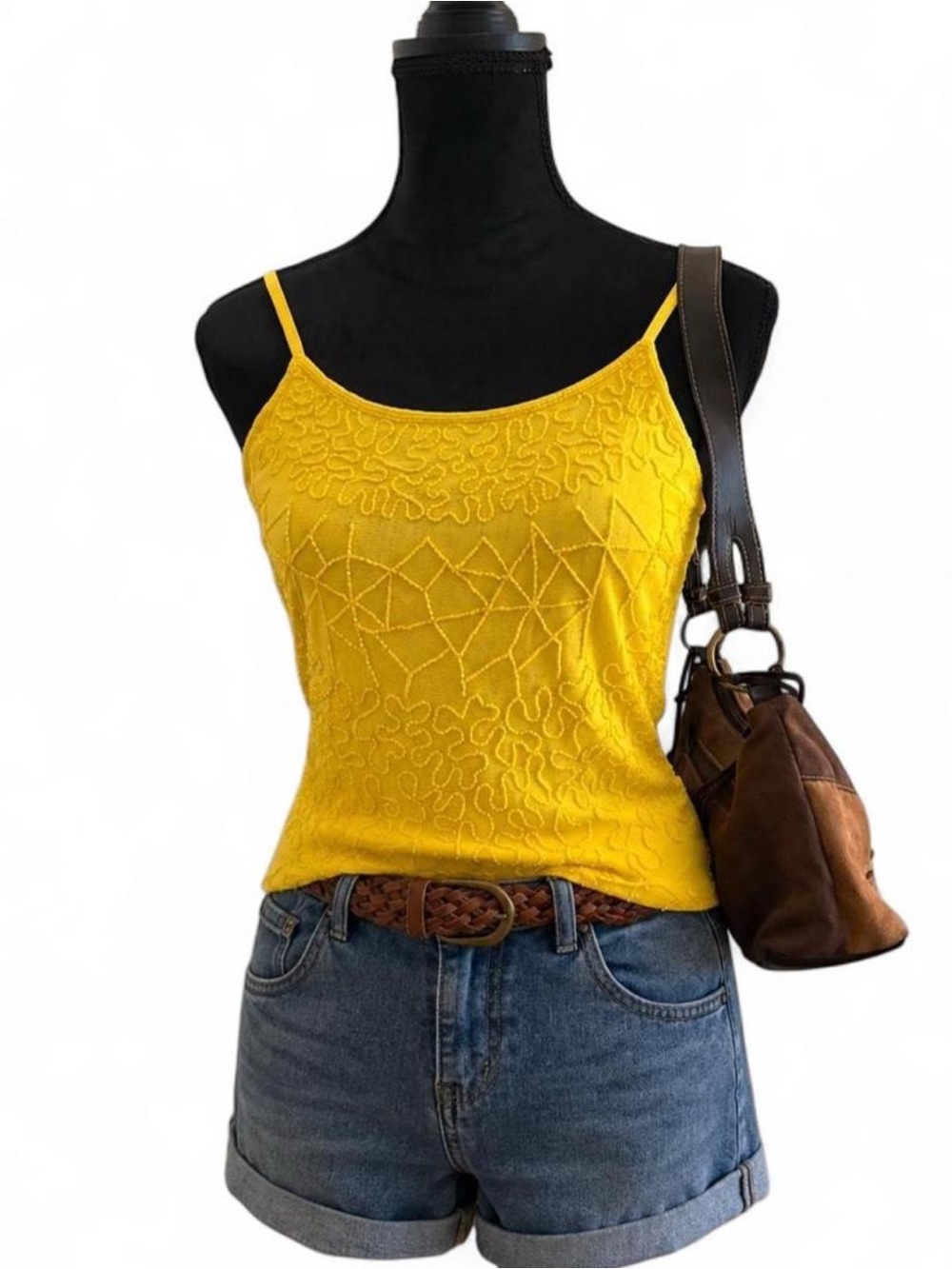 le chateau Yellow Embroidered Spaghetti-Strap Camisole